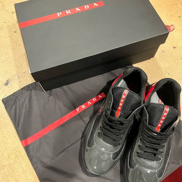 Grey & red low top Prada sneakers - Picture 4 of 7